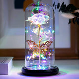 Forever Rose Gift | Galaxy Glass Rose Flower and Butterfly LED Light