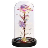 Artificial Colorful Flower Rose Gift |  Led Light On Galaxy Rose | Glass Dome Best Gifts | Valentine's Day Rose Flower Gifts | Colorful Rainbow Artificial Flower Rose Light Up | Rose in Acrylic Dome
