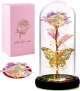 Forever Rose Gift | Galaxy Glass Rose Flower and Butterfly LED Light