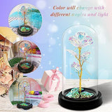 Artificial Colorful Flower Rose Gift |  Led Light On Galaxy Rose | Glass Dome Best Gifts | Valentine's Day Rose Flower Gifts | Colorful Rainbow Artificial Flower Rose Light Up | Rose in Acrylic Dome